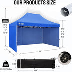 CROWN SHADES 10x15 Pop Up Canopy Tent, Thicken Frame Commercial Heavy Duty Tent, with 4 Sidewalls 8 Stakes & 4 Sandbags & 4 Ropes, Outdoor Canopies for Events, Parties,Blue