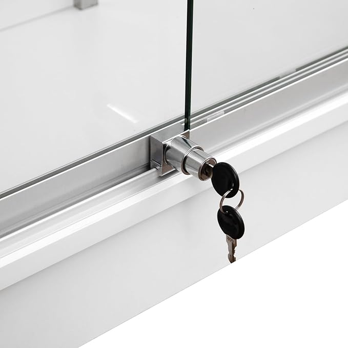 72" W x 22" D x 42" H - Glass Showcase Display Cabinet with Lockng, 6FT Ledgetop Counter with Showcase Front, White Retail Counter Glass Display Cabinet