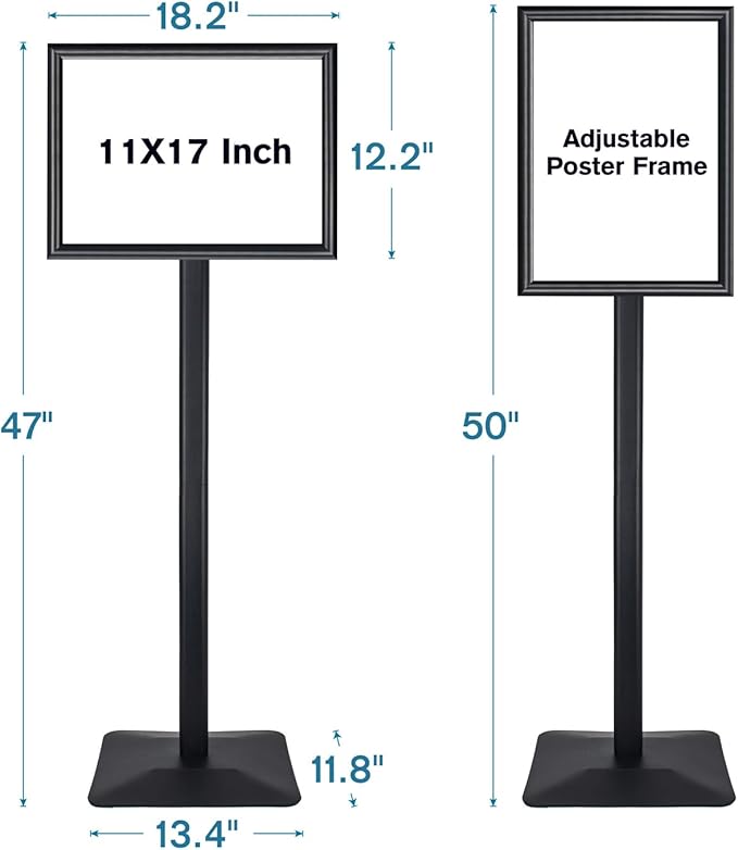 Sign Stand for Display, 11lbs Integrated Rod Heavy Duty Pedestal Floor Signage Stand Holder, for Outdoor or Indoor Advertising (11 x 17, Black)