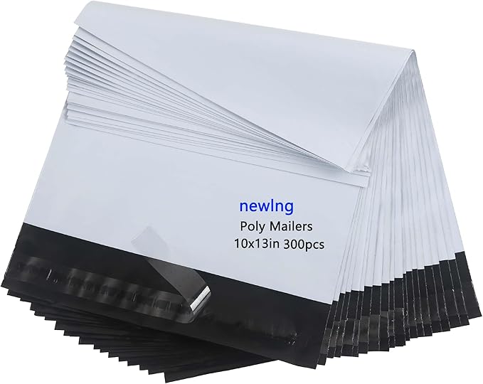 newlng 300pcs 10x13"/250x350mm Poly Mailers Shipping Bags Mailing Bags White Shipping Envelopes Self-sealing Adhesive Waterproof and Tear-Proof Packaging Bags poly bag for Clothing Books Gift