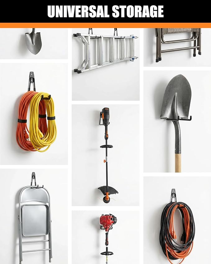 WMK 7.3'' Garage Hooks Heavy Duty Wall Hook, 4 Pack Garage Storage Hook, Wall Mount Utility Garage Hooks for Hanging Tools Bike Ladder (Orange)