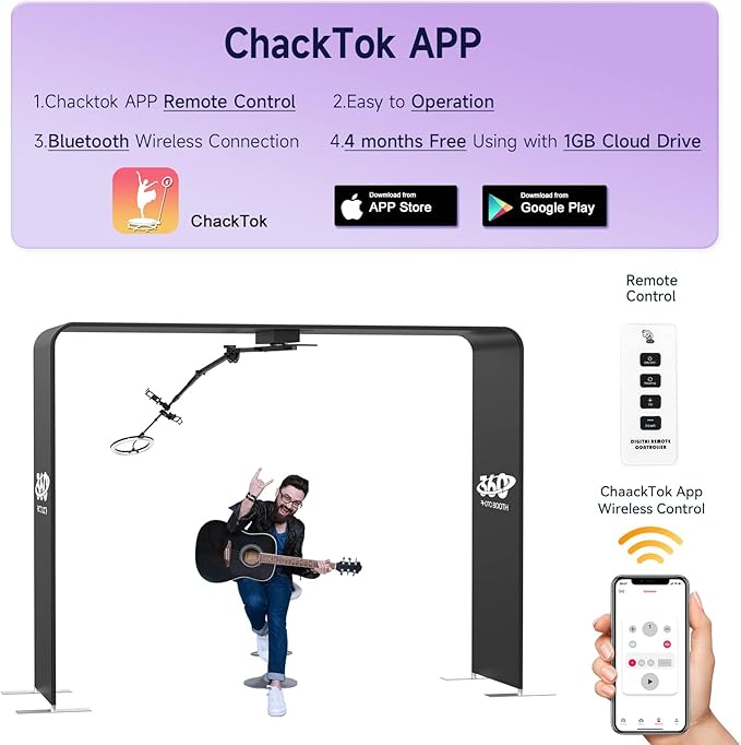 HARZHI Overhead 360 Photo Booth with Software Control APP 360-DegreeRotating Full Body Spin with Ring Light for Big Parties (Booth+Arm)