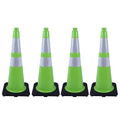 4 Pack 28 Inch Green PVC Traffic Cones Black Base Stable Flexible, Road Safety Construction Zone Crowd Control Safety Cones Outdoor Use (4, Green, 28 Inch)