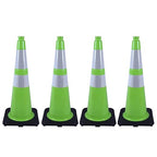 4 Pack 28 Inch Green PVC Traffic Cones Black Base Stable Flexible, Road Safety Construction Zone Crowd Control Safety Cones Outdoor Use (4, Green, 28 Inch)