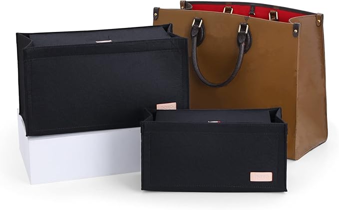 Doxo Purse Organizer Insert, Felt Bag Organizer Insert with Zipper, Perfect for Lv Onthego GM 40 & D Book Tote Large (Black-With Cover)