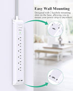 2 Pack Power Strip - 15FT Long Extension Cord, Surge Protector with 6 Outlets and 2 USB Charging Ports, Flat Plug Overload Protection, (1625W/13A/900J), Wall Mount for Home Office and Dorm, ETL Listed