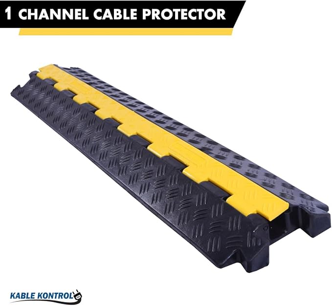 Kable Kontrol Atlas Heavy Duty Cable Protector Ramp - 1 Channel - 1 Pcs - 39" Long Black & Yellow - 24,000 Lbs Capacity - Rubber Speed Bump Wire Protector Cord Cover - CP9896