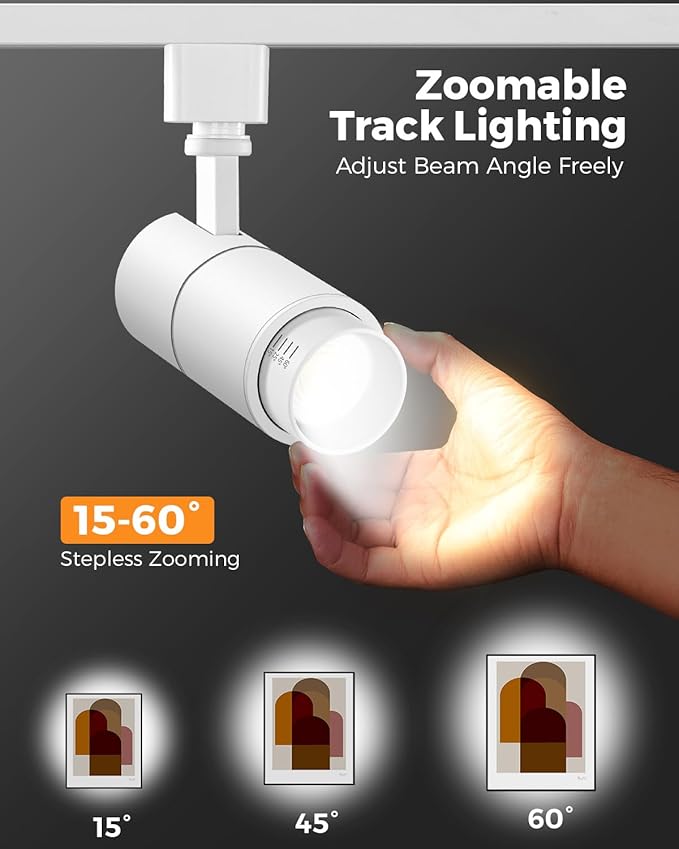 VANoopee 3-Color Zoomable 10W LED Track Lighting Heads H Type Track Light Heads Dimmable Bright Ceiling Spotlight Fixtures Accent Art, 3000K 4000K 5000K Adjustable, CRI90+ 15°-60° 1000lm White 6 Pack
