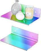 9 Inches Iridescent Floating Shelves Acrylic, White Wall Shelves for Living Room Décor, Bedroom, Bathroom, Kitchen, Dining Room, Brand Store, Retails, Gaming Room, 2 Pack