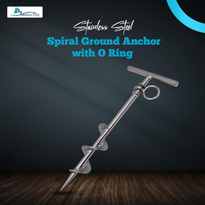 MARINE CITY Spiral Ground Anchor with O-Ring – 304 Stainless Steel 4-1/2 x 10-5/8 Inches, Ideal for Boat Mooring, Camping Tents, Puppy Tie-Out Stakes, Backyards, Marines, Yachts (Pack of 1)