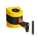 Crowd Control Warehouse - CCW Series WMB-220 Magnetic Wall Mount Retractable Belt Barrier - 15 Foot, Black and Orange Diagonal Belt with Yellow ABS Case