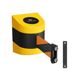Crowd Control Warehouse - CCW Series WMB-220 Magnetic Wall Mount Retractable Belt Barrier - 15 Foot, Black and Orange Diagonal Belt with Yellow ABS Case