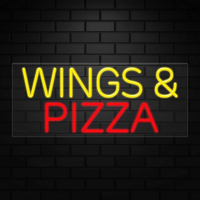 Wings & Pizza Neon Sign for Retail Displays | Value priced LED Flex Neon | Electronic Light Up LED Sign for Windows/Walls | 32"W x 13"H x 1"D