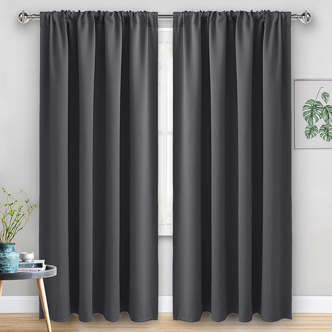 JIUZHEN Blackout Curtains for Bedroom - 70 x 84 Inch Extra Wide Privacy Assured Thermal Insulated Room Darkening Room Divider Curtain Cover for Living Room, Set of 2 Panels with Tiebacks, Dark Grey