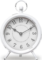 Vintage Rustic White Table Clock on Stand, Decorative Desk & Shelf Clock, Rustic Mantel Farmhouse Non-Ticking
