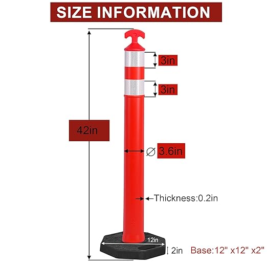 OrangeStar 9-Pack 42" Traffic Delineator Post Cones with Heavy Duty Rubber Base, Orange Safety Cones for Road, Parking Lot, Warehouse, Construction Zone Safety