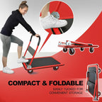 Push Cart Dolly by Wellmax, Moving Platform Hand Truck, Foldable for Easy Storage and 360 Degree Swivel Wheels with 660lb Weight Capacity, Red Color