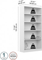 Bush Furniture Universal Tall 5 Shelf Bookcase in White, Vertical Storage and Display Bookshelf for Home Office or Living Room Organization