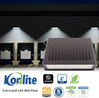 Konlite - 90W/63W/45W Full-Cutoff LED Wall Pack Lights, Selectable Wattage & CCT (5000K/4000K/3000K), LED Wall Light, Energy Efficient, Durable, Outdoor Commercial Wall Pack Light, 14,900LM