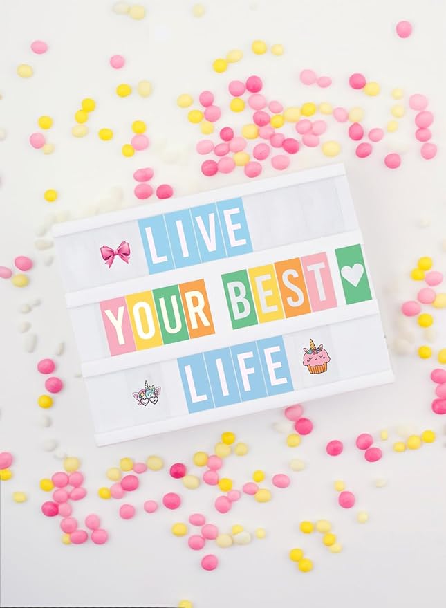 Blue Cinema Light Box with 312 Letters, Emojis & 3 Markers - Led Light Box Sign for Home & Blue Bedroom Decor for Girls - Light Up Letter Board - Best Gift Idea for Girls on Birthday