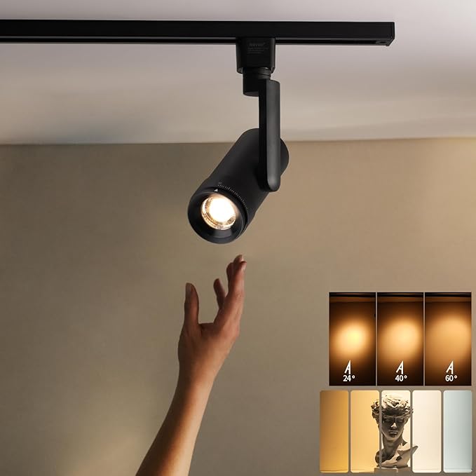 mirrea 5-Color Zoomable LED Track Lighting Heads H-Type Dimmable, 13.5W Black Ceiling Fixtures for Kitchen, Modern Accent Light, 2700-5000K Adjustable, Beam Angle 24°-60°, CRI90+, Pack of 6