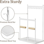 Jewelry Tower Necklace Holder Organizer – 3-Tier Jewelry Display Rack with Storage Tray – Holds 22 Pairs of Earrings, Bracelets, Rings, Necklaces – Gift for Girls & Women, White