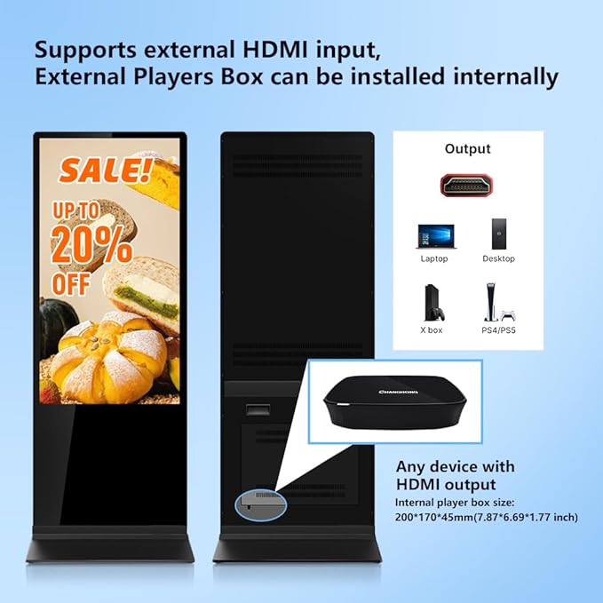 55 Inches Indoor Digital Signage Display Floor Standing Advertising Kiosk Android System with WiFi HDMI/USB Input Auto AD Player (Non-Touch Screen, 55 Inches)