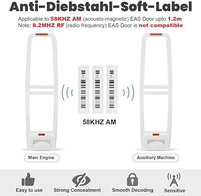 108 Pieces of 58 kHz Acousto-Magnetic (AM) Security Tag Labels, Compatible with 58 kHz EAS Systems. Features Simulated Barcodes