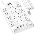 Surge Protector Power Strip - QINLIANF 20Ft Flat Plug Heavy Duty Extension Cord with 24 Outlets and 4 USB Ports(2 USB-C Ports), 1875W/15A, 4100J, for Home, Office, Dorm, ETL Listed, White