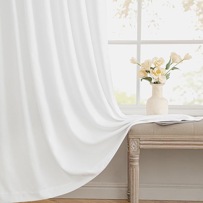 MIULEE Non-See-Through Privacy Linen Curtains 2 Panels, Light Filtering Window Curtains Farnhouse Textured Back Tab Semi Sheer Drapes for Bedroom Living Room, 52 x 96 Inches Long, Pure White