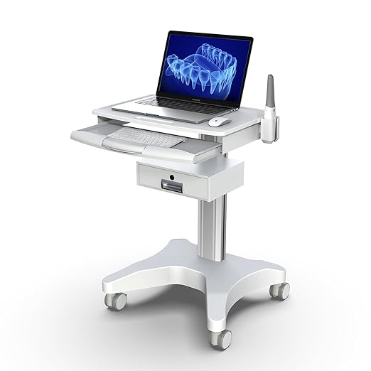 Medical Trolley Cart with Laptop Tray and Oral Scanner Holder, Mobile Workstation on Wheels with a Drawer for Hospital Dental Clinics Beauty Salons (OC-3)