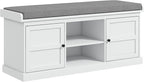 HOMCOM Shoe Bench with Cushion, Storage Bench for Entryway with Padded Seat, 2 Cabinets and Adjustable Shelf for Hallway, Living Room, Bedroom, White