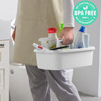 Cleaning Caddy Organizer with Handle, White Plastic Bucket for Cleaning Supplies Products, Cleaning Tool Storage Tote, 2 Pack