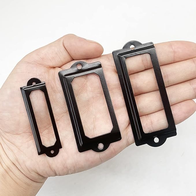 40pcs Black Metal Label Holders Office Library File Drawer Cabinet Card Tag Label Holder Metal Frame 60mm x 17mm