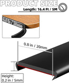 U-Shape Black TPE Edge Banding 16.4Ft Self-Adhesive Flexible Edge Trim, Furniture Edge Protector & Countertop Molding (W:0.8'' H:0.2'')