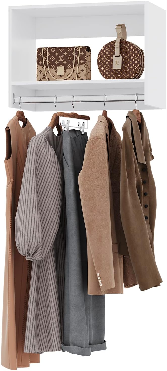 ROOMTEC 25.5" Tall Hanging Closet Unit, Modular Closet System with Hanging Rod, Wardrobe Organizer for Bedroom or Walk-in Closet, Wall Mounted, Customizable Clothes Storage Unit, White