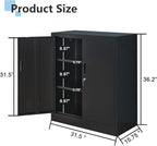 Metal Storage Cabinet, 36" H Locking Storage Cabinet with 2 Adjustable Shelves, Metal Cabinets for Garage, Home, Office, Utility Room-Black