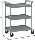 Gray Utility/Bussing Cart with Three Shelves - 32" x 16"