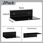 9 Inches Acrylic Wall Shelves 2 Pack, Floating Shelf for Wall Mounting, Acrylic Display Ledges for Funko Pop Figures, Home Décor, Living Room, Gaming Room, Plants(9 inch, Black)