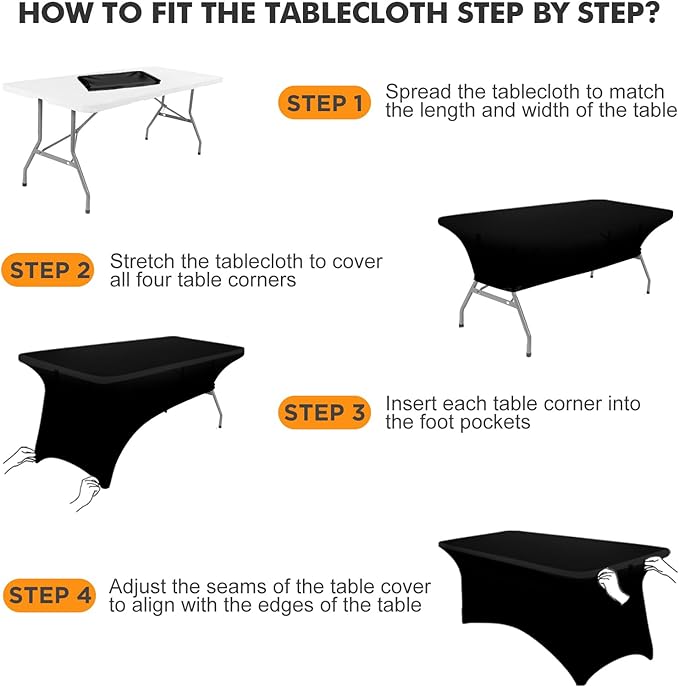 Spandex Table Cover 1 Pack 4FT Black Fitted Tablecloths,Washable Wrinkle Resistant Stretch Table Cloth Rectangle for Vendor Booth Display Items,Party Supplies for Adults,Wedding Decorations,Banquet