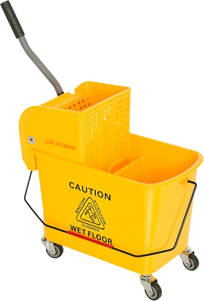 HOMCOM Compact Mop Bucket with Wringer on Wheels for Floor Cleaning, 21 Quart, Separate Dirty and Clean Water, for Home, Apartment, Yellow