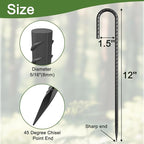 J Hook Rebar Stakes 12 Inch 16 Pack, 5/16 Inch Diameter Heavy Duty Steel Tent Stakes, Black E-Coated Anti-Rust Ground Anchors for Fencing, Tarp, Outdoor Decorations, Inflatables, Bounce House