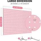 Peg Board, 2 Pack Metal Pegboard Panels Pink Pegboards Wall Organizer with Frame Large Heavy Duty Peg Board with Hooks for Walls Home,Garage Tool Storage,Office Organization,Kitchen 24”×16”