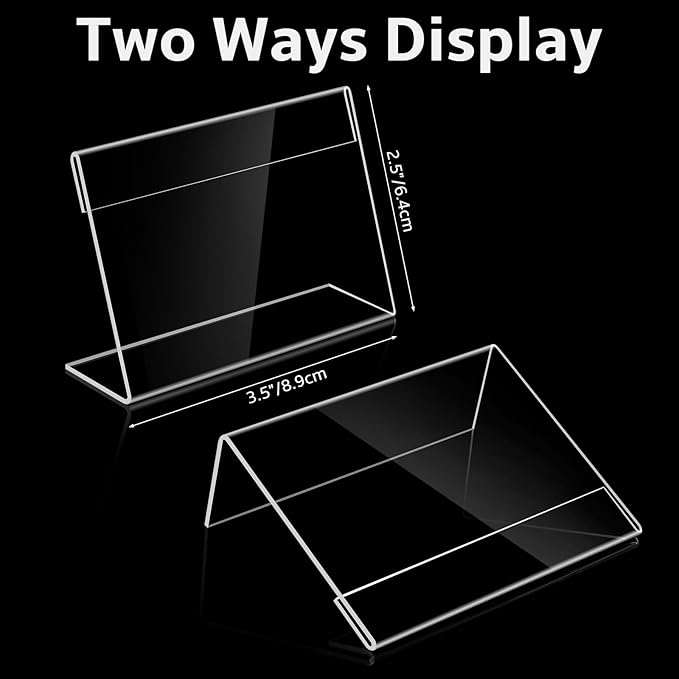 20 PCS 3.5 x 2.5 inch Small Acrylic Sign Holder, Mini Acrylic Food Signs Labels for Party Buffet, Retail Price Display Holder, Clear Plastic Counter Top Stand for Place Cards, Name Card, Wedding Signs