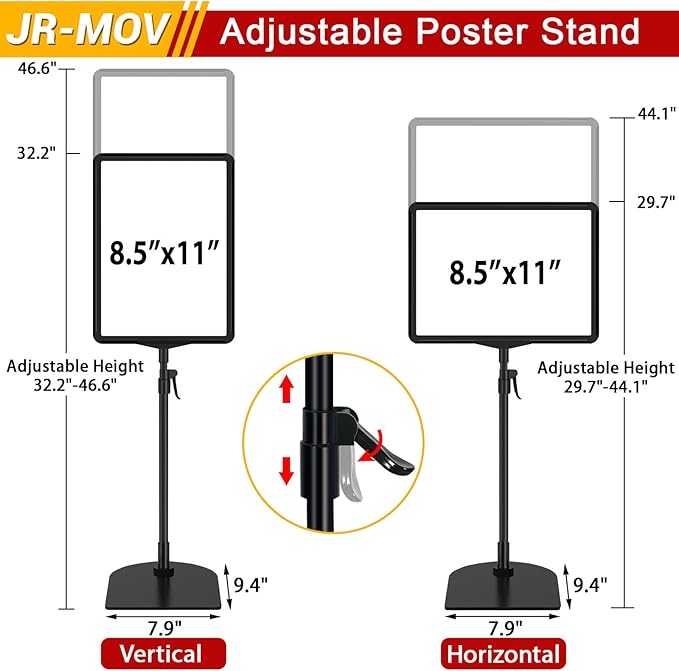 Tabletop Sign Holders 8.5 x 11, Adjustable Floor Standing Sign Holder Stand for Table Top, Black Double-Sided Poster Stands for Display Vertical Horizontal View, Fit Retail Event, 2 Pack