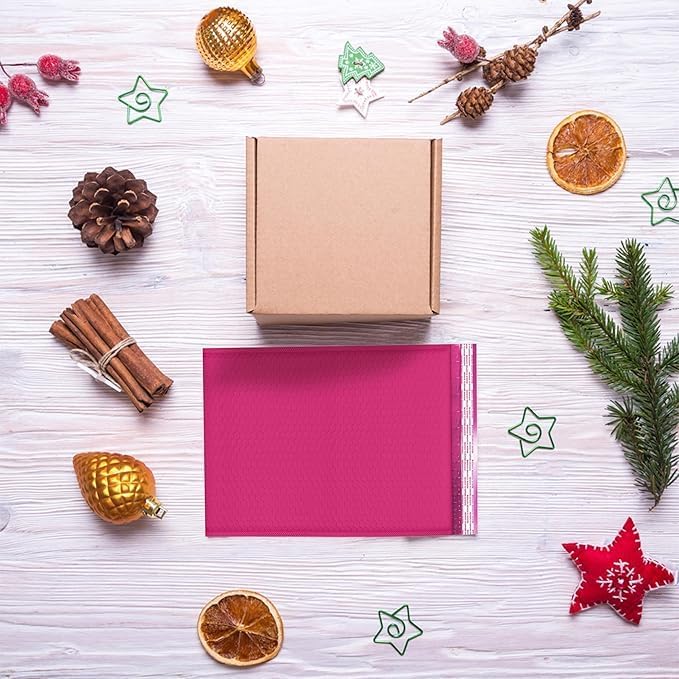 Hot Pink12.5x19.5 Inch Large Poly Bubble Mailers #6 | Padded Envelopes with Self Seal | Air Lined Cushioned Bubble Mailer | Usable Size 12.5x15 | 100 Pack Bulk | Lightweight shipping Bags