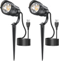 HIBOITEC 12W Spot Lights Outdoor 120V Landscape Lighting Waterproof Spotlight with 4.9ft 3-Plug LED Plug in Landscape Lights for Yard Gardern Decorations 2900K 2Packs