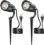 HIBOITEC 12W Spot Lights Outdoor 120V Landscape Lighting Waterproof Spotlight with 4.9ft 3-Plug LED Plug in Landscape Lights for Yard Gardern Decorations 2900K 2Packs