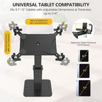 Adjustable Height Rotating Tablet Stand with Anti-Theft Lock, 360°Swivel & Tilt Aluminum & Carbon Steel Holder for 9.7-13 inch Tablets, for Desk, Office, Retail, Education(Black)