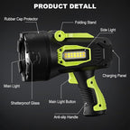 Rechargeable Spotlight, 99000 Lumens Super Bright Led Spotlights Flashlight with Cob Light, 10000ɱAh Spot Lights, Handheld Spotlight for Hunting Boating Outdoor, Long Runtime